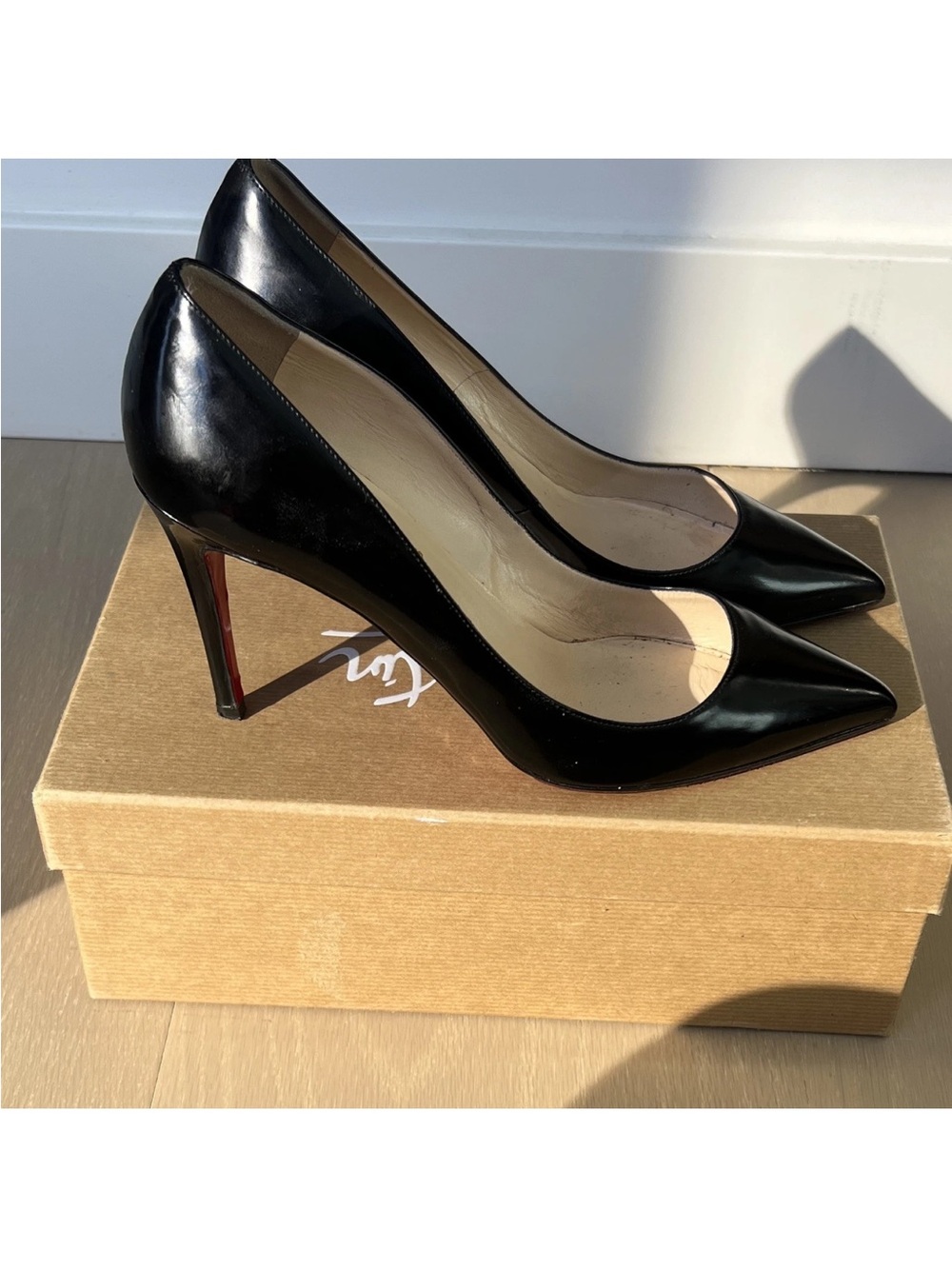 Christian Louboutin Black Patent Calf Leather Pigalle 85 Pump EU 38.5 - Picture 2 of 13